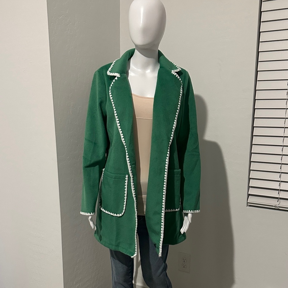 Chic Green Blazer with White Detailing